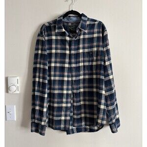 Woolrich Flannel Mens Large Long Sleeve Cotton Button Up Shirt Blue Purple Plaid